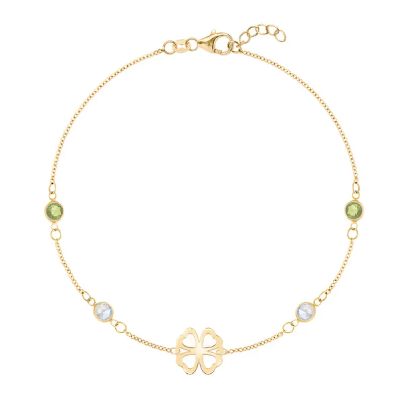 Personalized Classic Clover & 4 Birthstone Bracelet in 14k Gold sold by Haverhill