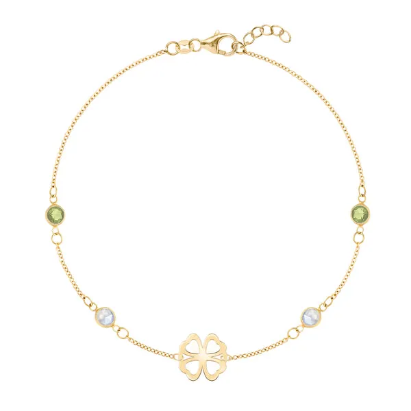 Personalized Classic Clover & 4 Birthstone Bracelet in 14k Gold sold by Haverhill