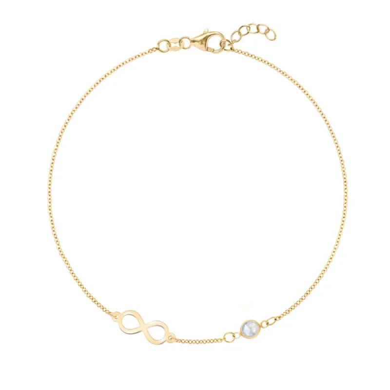 Personalized Classic Infinity & 1 Birthstone Bracelet in 14k Gold sold by Haverhill