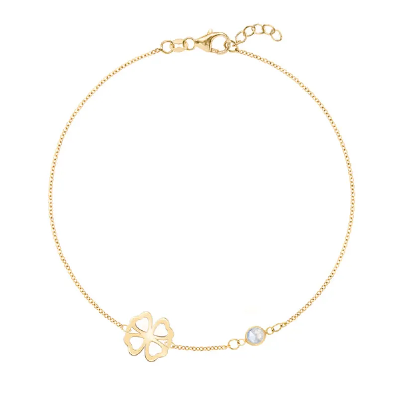 Personalized Classic Clover & 1 Birthstone Bracelet in 14k Gold sold by Haverhill