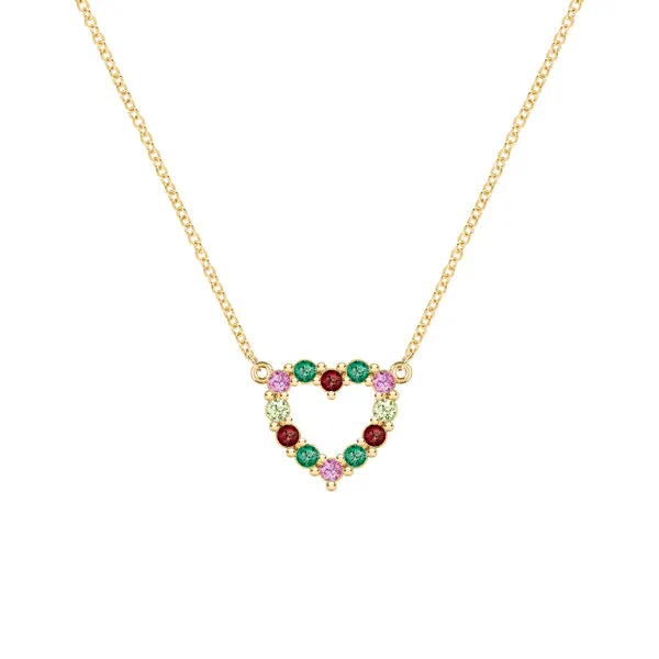 Personalized Rosecliff Small Heart Birthstone Necklace in 14k Gold sold by Haverhill