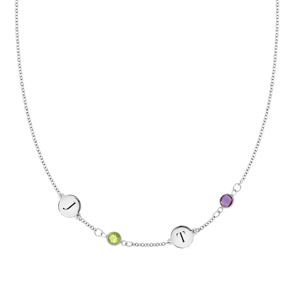Personalized Classic 2 Letter & 2 Birthstone Necklace in 14k Gold (Single Spacing) sold by Haverhill