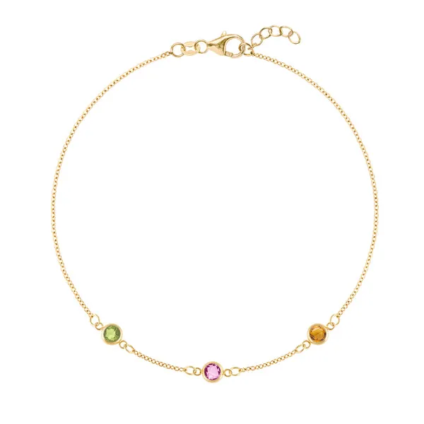 Personalized Classic 3 Birthstone Bracelet in 14k Gold sold by Haverhill