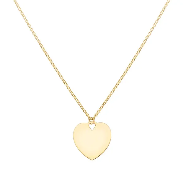 Engravable Flat Heart Pendant with Classic Chain in 14k Gold sold by Haverhill