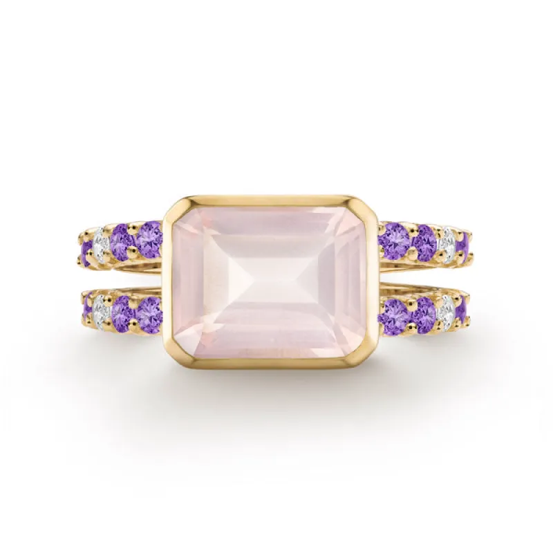 Personalized Warren Horizontal Birthstone Ring with Accent Stones in 14k Gold sold by Haverhill