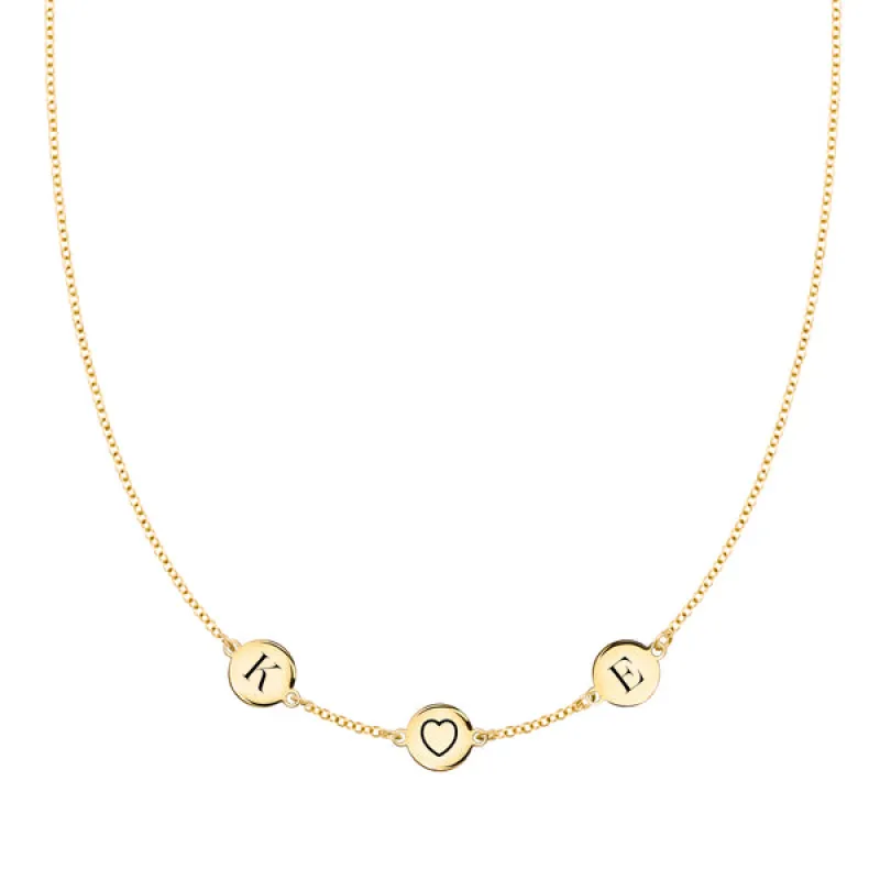 Personalized Heart Disc & 2 Letter Necklace in 14k Gold sold by Haverhill