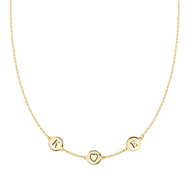Personalized Heart Disc & 2 Letter Necklace in 14k Gold sold by Haverhill