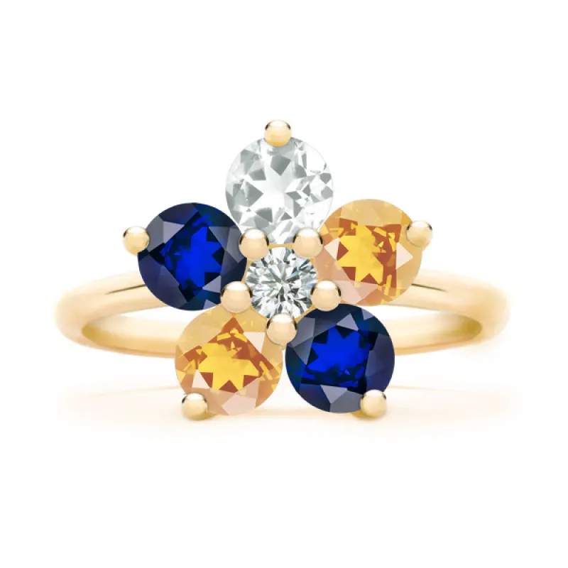 Personalized Greenwich Flower Birthstone & Diamond Ring in 14k Gold sold by Haverhill