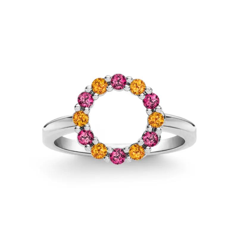Personalized Rosecliff Small Circle Birthstone Ring in 14k Gold sold by Haverhill