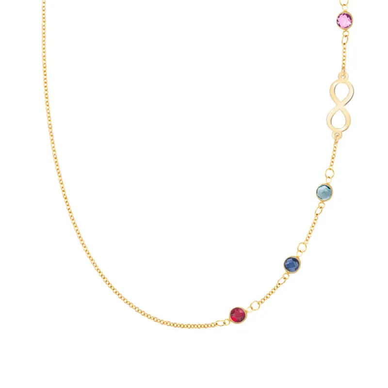 Personalized Classic Infinity & 4 Birthstone Necklace in 14k Gold sold by Haverhill