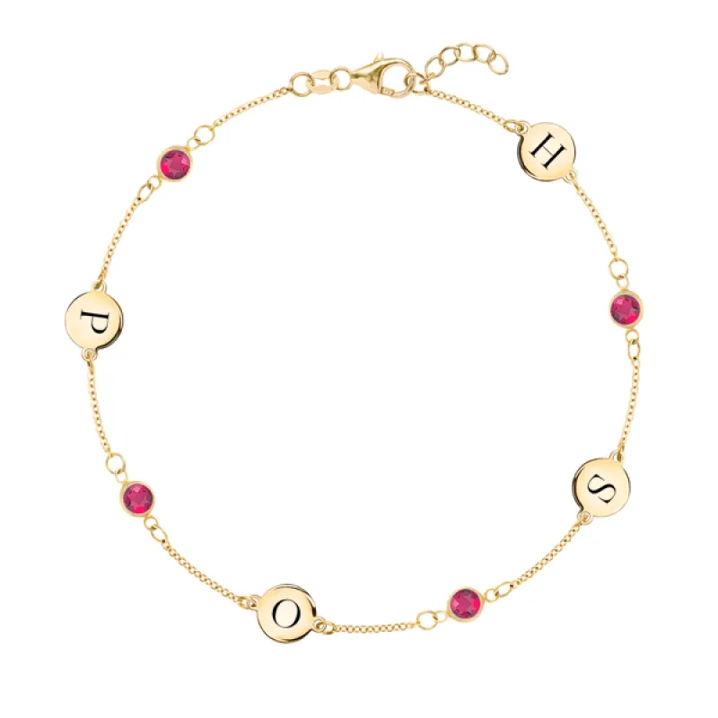 Personalized Classic 4 Letter & 4 Birthstone Bracelet in 14k Gold sold by Haverhill