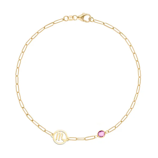 Personalized Zodiac & Birthstone Adelaide Mini Bracelet in 14k Gold sold by Haverhill