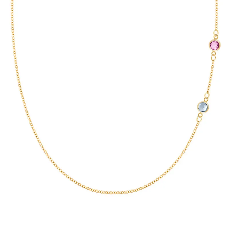 Personalized Classic 2 Birthstone Necklace in 14k Gold sold by Haverhill
