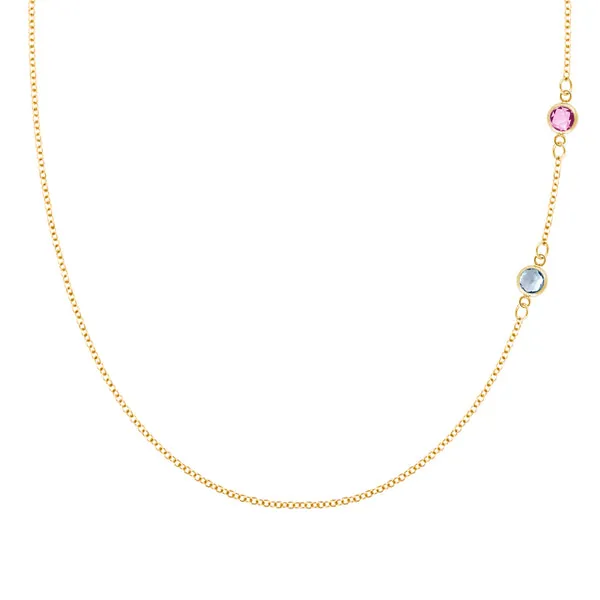 Personalized Classic 2 Birthstone Necklace in 14k Gold sold by Haverhill