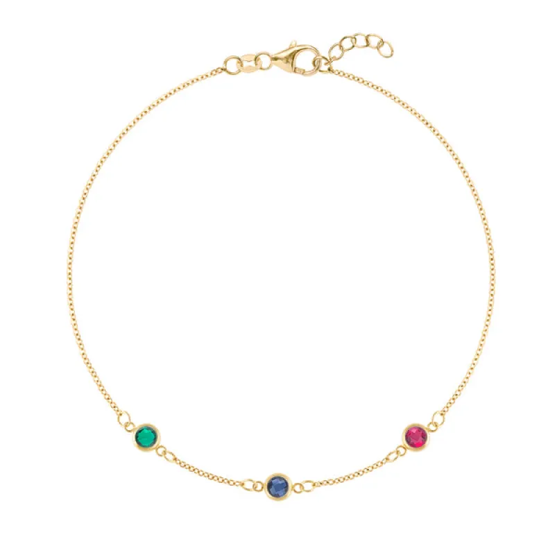 Personalized Classic 3 Birthstone Bracelet in 14k Gold sold by Haverhill