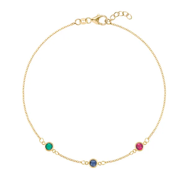 Personalized Classic 3 Birthstone Bracelet in 14k Gold sold by Haverhill