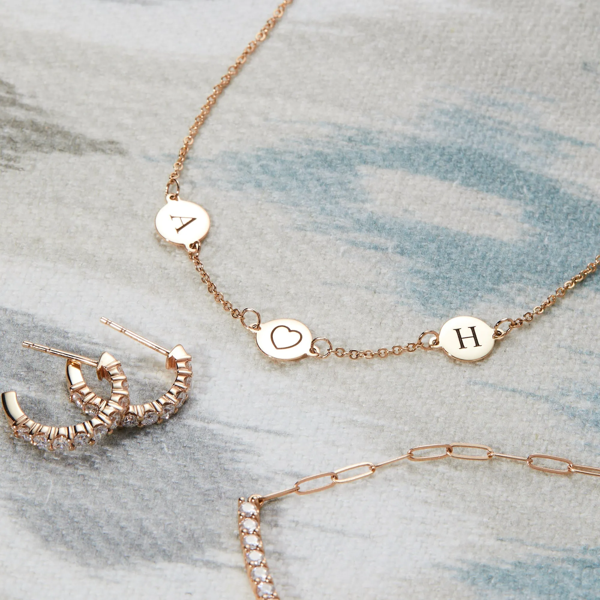 Personalized Heart Disc & 2 Letter Bracelet in 14k Gold sold by Haverhill product image thumbnail 3