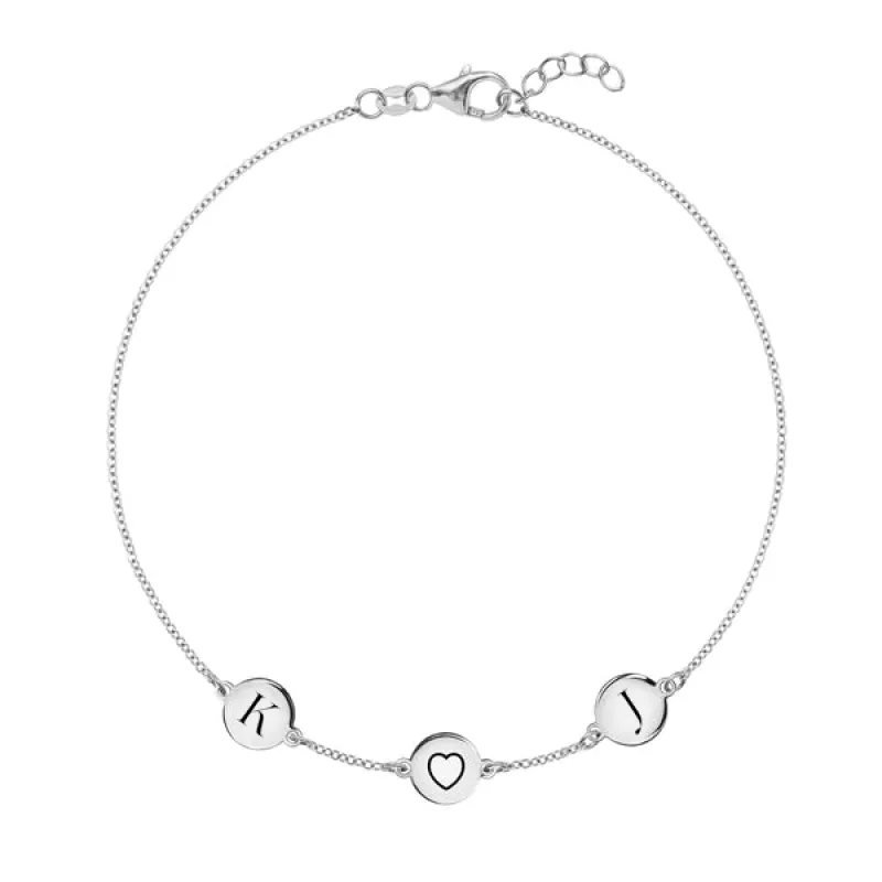 Personalized Heart Disc & 2 Letter Bracelet in 14k Gold sold by Haverhill