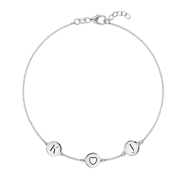 Personalized Heart Disc & 2 Letter Bracelet in 14k Gold sold by Haverhill