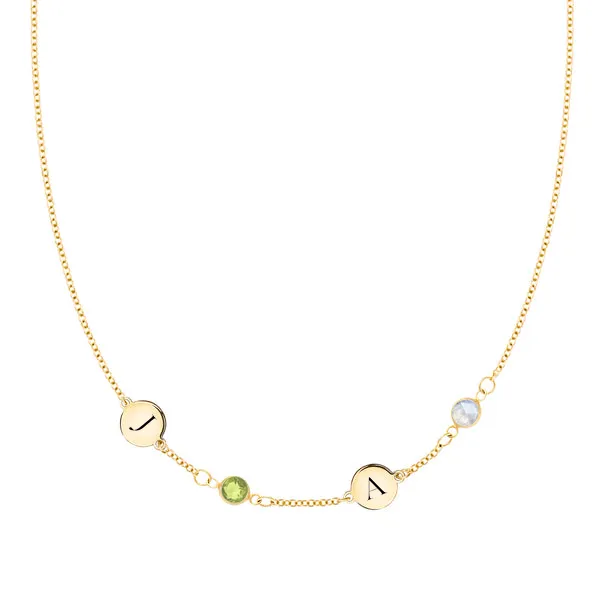 Personalized Classic 2 Letter & 2 Birthstone Necklace in 14k Gold (Single Spacing) sold by Haverhill