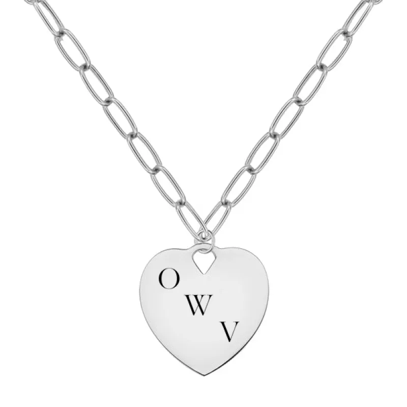 Engravable Large Flat Heart Pendant with Adelaide Chain in 14k Gold sold by Haverhill
