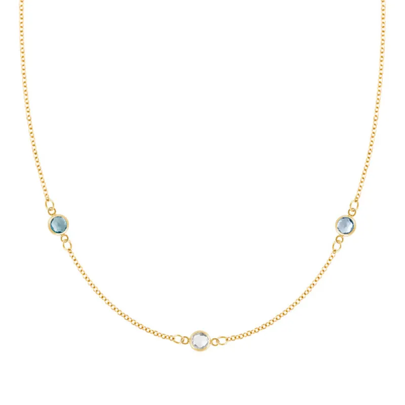 Personalized Classic 3 Birthstone Necklace in 14k Gold sold by Haverhill