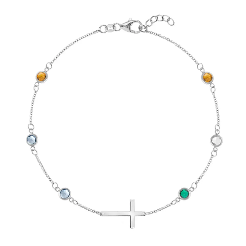 Personalized Bayberry Birthstone Cross Bracelet in 14k Gold sold by Haverhill