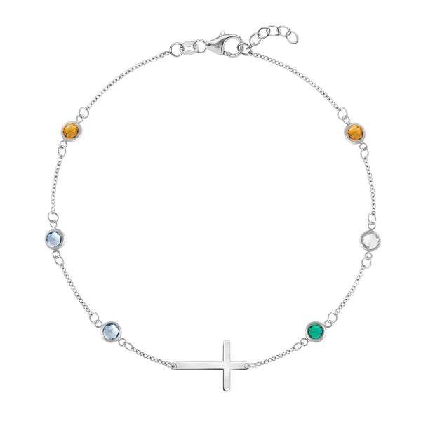 Personalized Bayberry Birthstone Cross Bracelet in 14k Gold sold by Haverhill