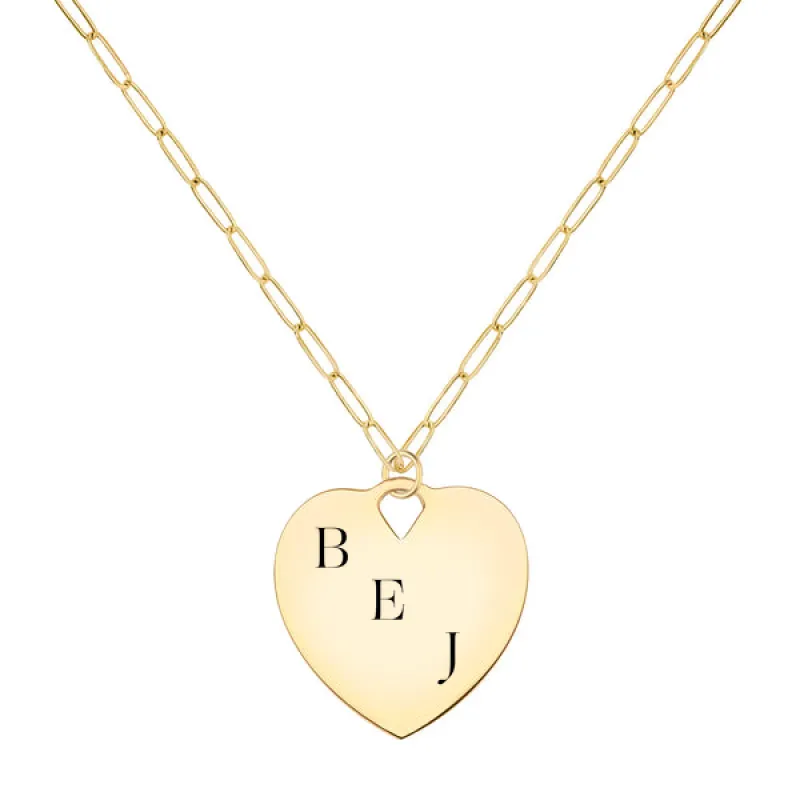 Engravable Large Flat Heart Pendant with Adelaide Mini Chain in 14k Gold sold by Haverhill