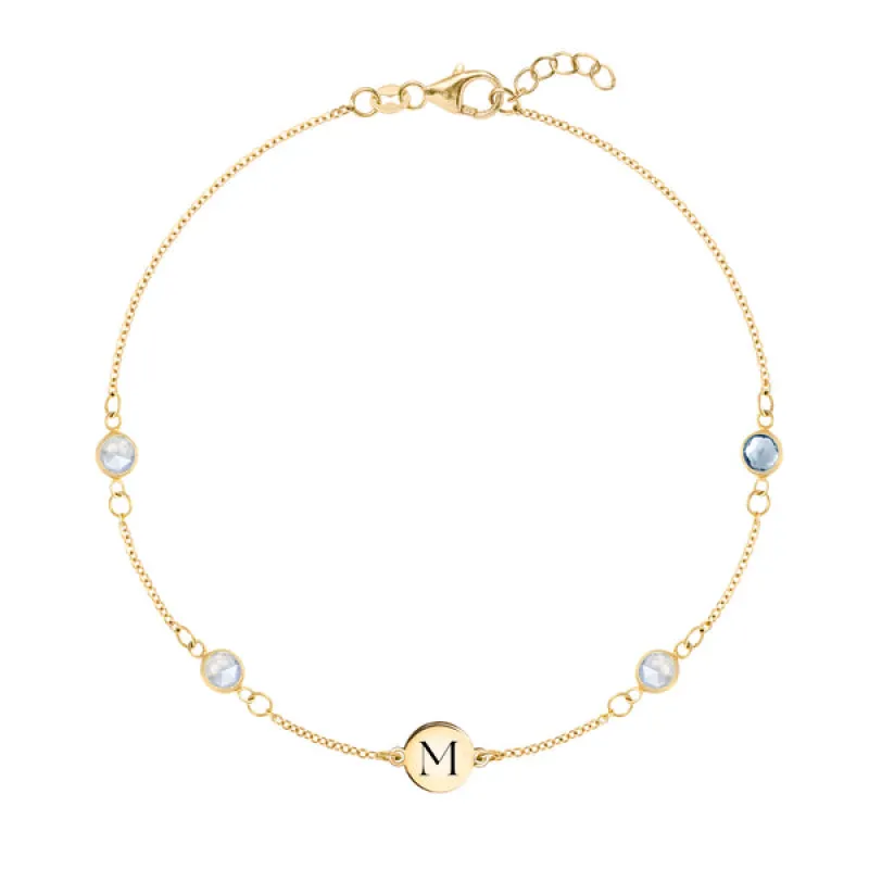 Personalized Classic 1 Letter & 4 Birthstone Bracelet in 14k Gold sold by Haverhill
