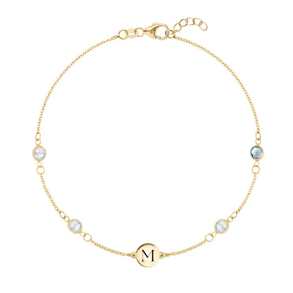 Personalized Classic 1 Letter & 4 Birthstone Bracelet in 14k Gold sold by Haverhill