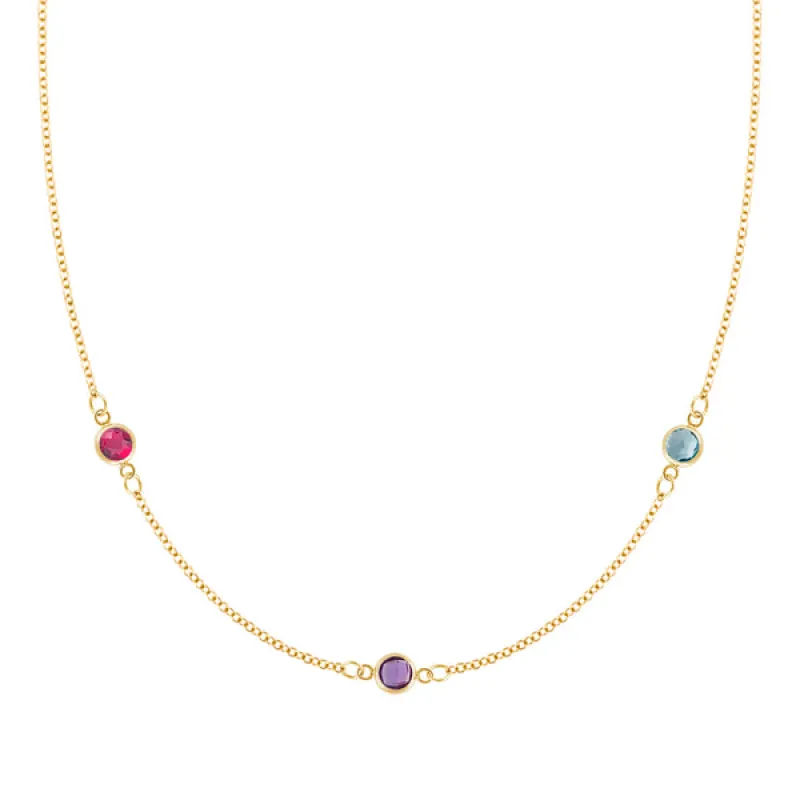 Personalized Classic 3 Birthstone Necklace in 14k Gold sold by Haverhill