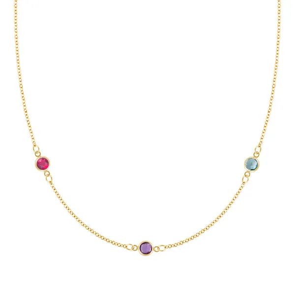 Personalized Classic 3 Birthstone Necklace in 14k Gold sold by Haverhill