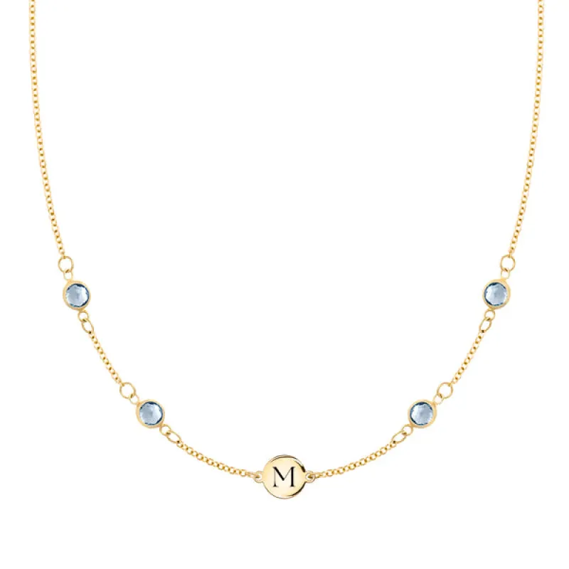 Personalized Classic 1 Letter & 4 Nantucket Blue Topaz Necklace in 14k Gold (December) sold by Haverhill