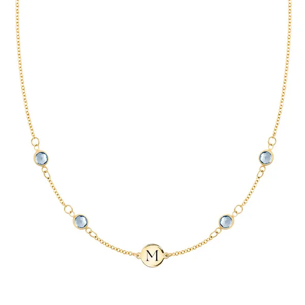 Personalized Classic 1 Letter & 4 Nantucket Blue Topaz Necklace in 14k Gold (December) sold by Haverhill