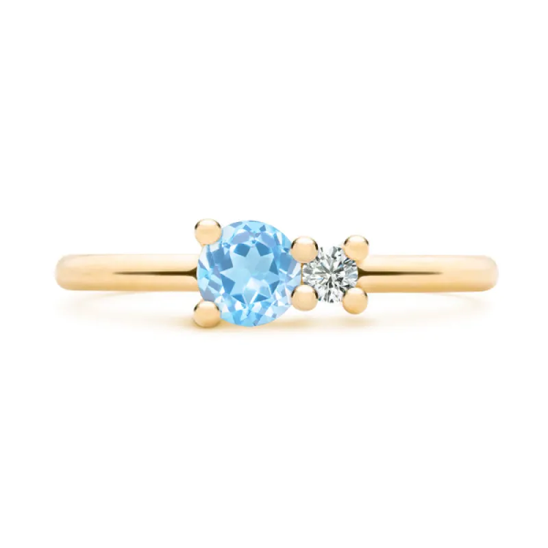 Personalized Greenwich Solitaire Birthstone & Diamond Ring in 14k Gold sold by Haverhill