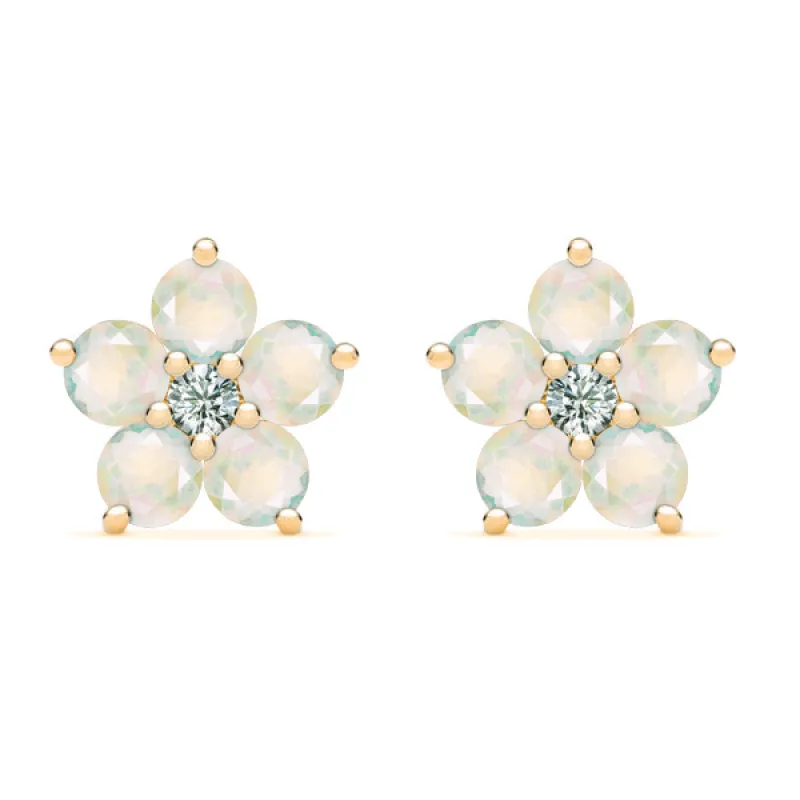 Personalized Greenwich Flower Birthstone & Diamond Earrings in 14k Gold sold by Haverhill