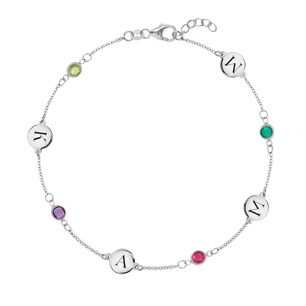 Personalized Classic 4 Letter & 4 Birthstone Bracelet in 14k Gold sold by Haverhill