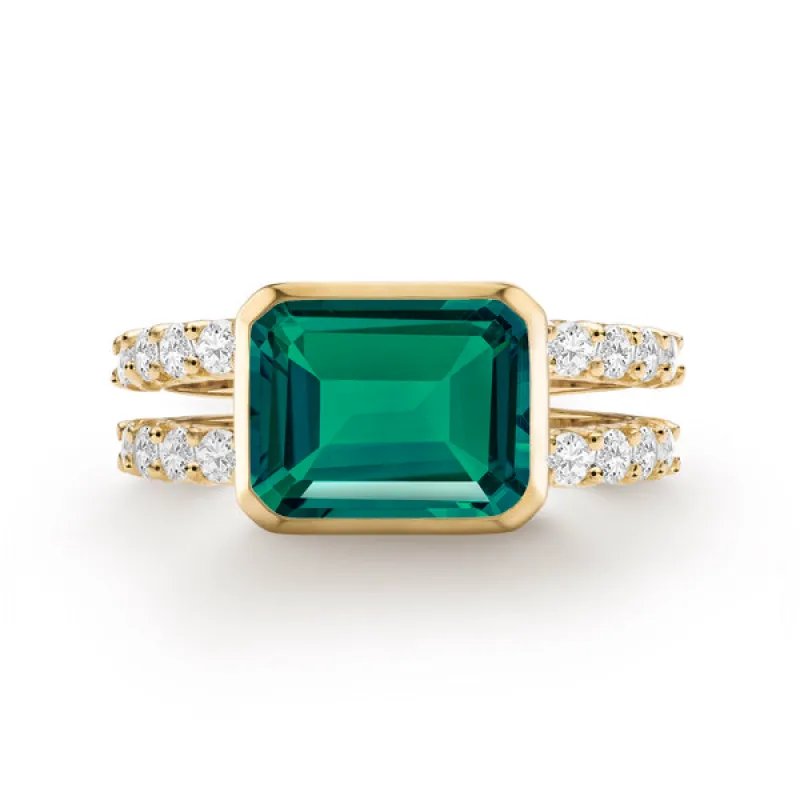 Personalized Warren Horizontal Birthstone Ring with Accent Stones in 14k Gold sold by Haverhill
