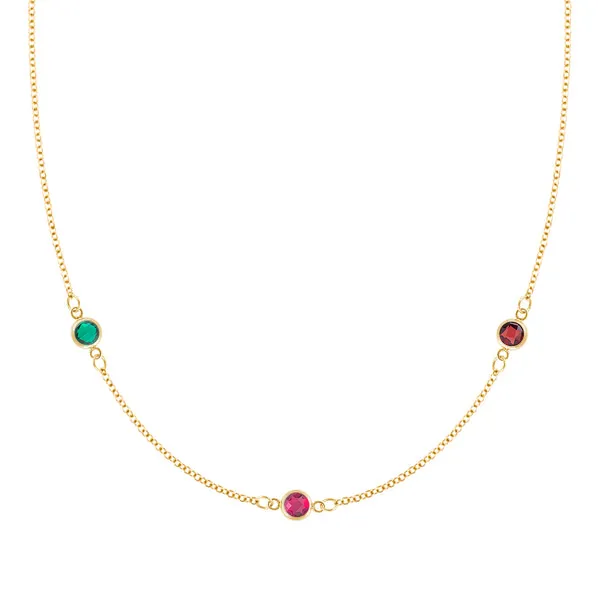 Personalized Classic 3 Birthstone Necklace in 14k Gold sold by Haverhill