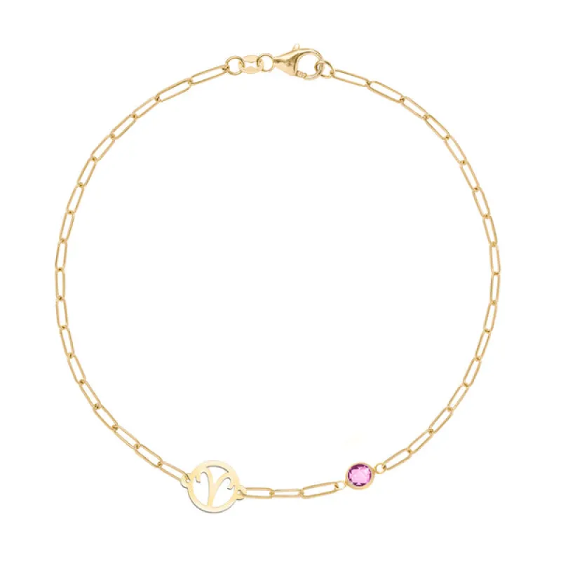 Personalized Aries & Birthstone Bracelet on Adelaide Mini in 14k Gold sold by Haverhill