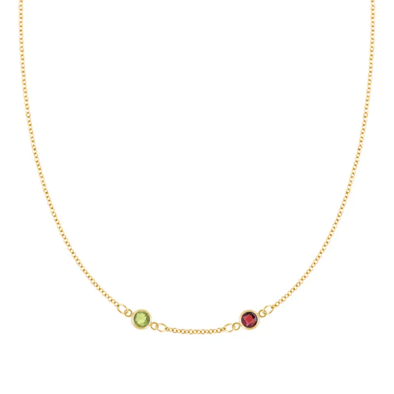 Personalized Classic 2 Birthstone Necklace in 14k Gold (Centered) sold by Haverhill