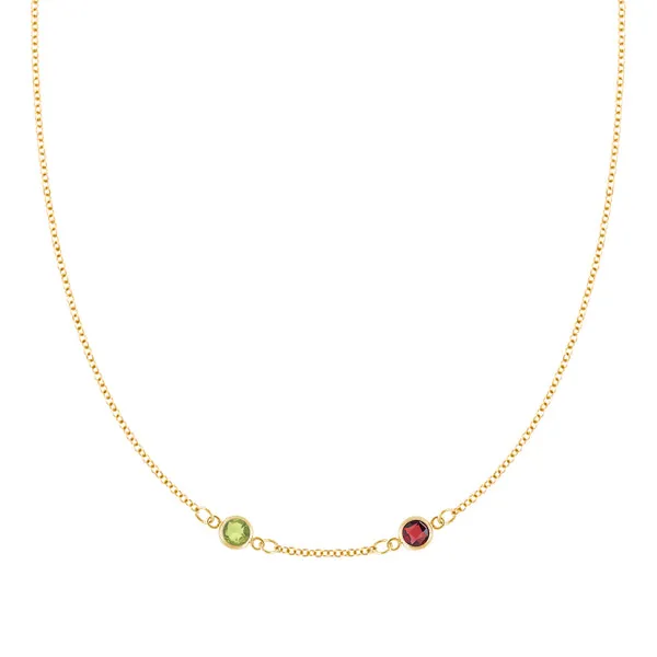 Personalized Classic 2 Birthstone Necklace in 14k Gold (Centered) sold by Haverhill
