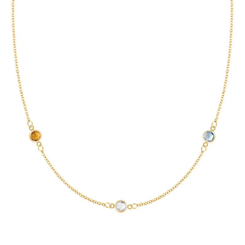 Personalized Classic 3 Birthstone Necklace in 14k Gold sold by Haverhill