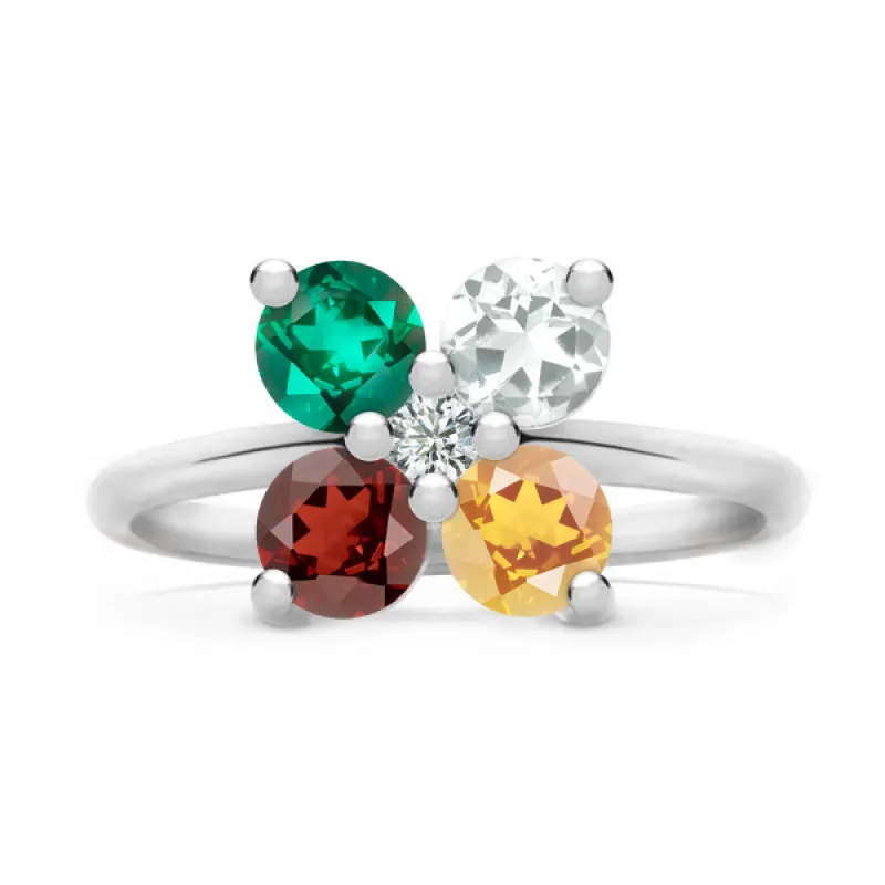 Personalized Greenwich 4 Birthstone & Diamond Ring in 14k Gold sold by Haverhill