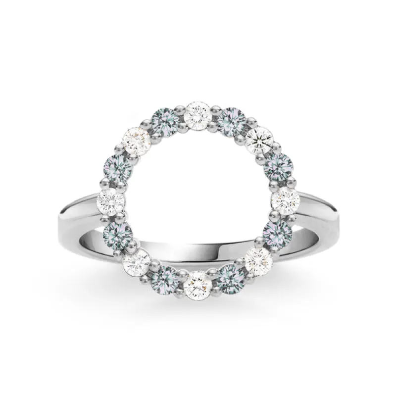Personalized Rosecliff Circle Birthstone Ring in 14k Gold sold by Haverhill