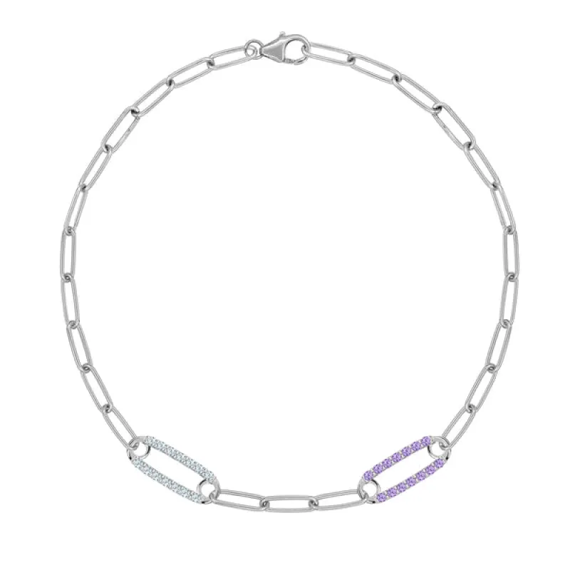 Personalized Adelaide 2 Pavé Birthstone Link Bracelet in 14k Gold sold by Haverhill