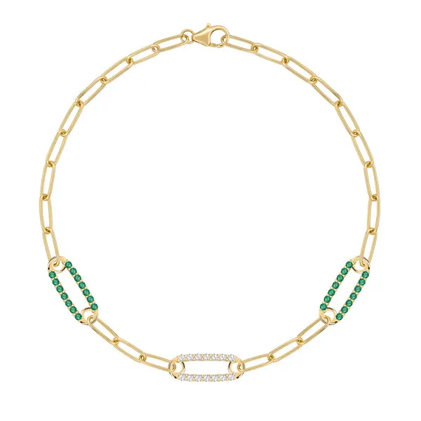 Personalized Adelaide 3 Pavé Birthstone Link Bracelet in 14k Gold sold by Haverhill