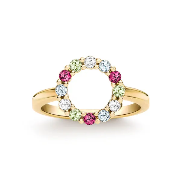 Personalized Rosecliff Small Circle Birthstone Ring in 14k Gold sold by Haverhill