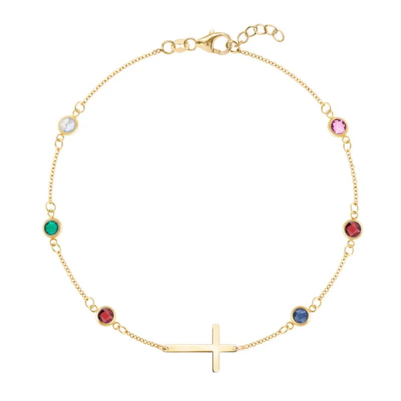 Personalized Bayberry Birthstone Cross Bracelet in 14k Gold sold by Haverhill
